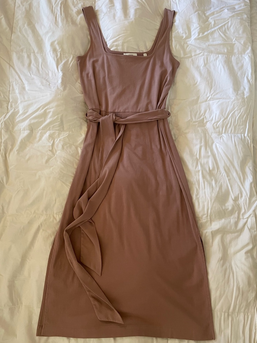 Vince Mauve Tie-Waist Sleeveless Midi Dress